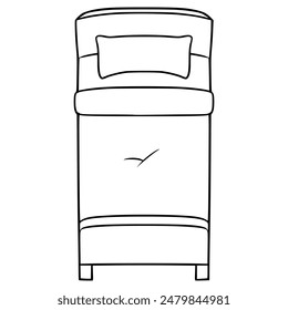 single bed top-down view illustration hand drawn outline vector