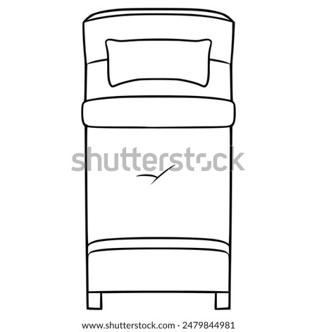 single bed top-down view illustration hand drawn outline vector