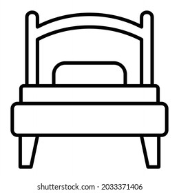 Single Bed Vector Outline Icon Isolated On White Background
