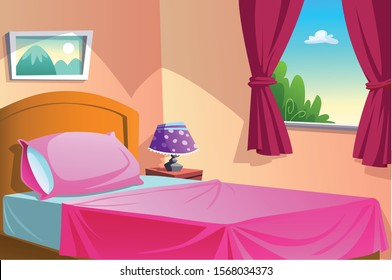 The single bedroom has a bed and lamp inside this room.
room.