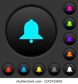 Single bell dark push buttons with vivid color icons on dark grey background