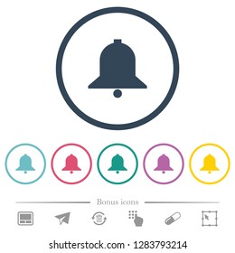 Single bell flat color icons in round outlines. 6 bonus icons included.