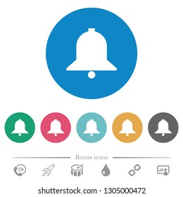 Single bell flat white icons on round color backgrounds. 6 bonus icons included.