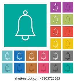 Single bell outline multi colored flat icons on plain square backgrounds. Included white and darker icon variations for hover or active effects.