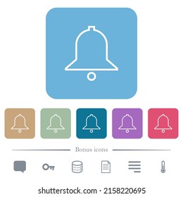 Single bell outline white flat icons on color rounded square backgrounds. 6 bonus icons included