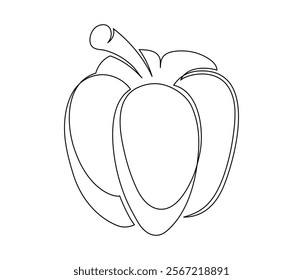 Single bell pepper line isolated on white background. Simple silhouette of vegetable. Hand drawn bell pepper outline. Vector illustration