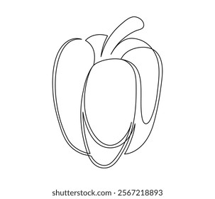 Single bell pepper line isolated on white background. Simple silhouette of vegetable. Hand drawn bell pepper outline. Vector illustration
