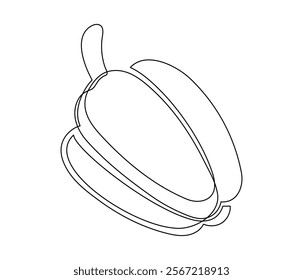 Single bell pepper line isolated on white background. Simple silhouette of vegetable. Hand drawn bell pepper outline. Vector illustration