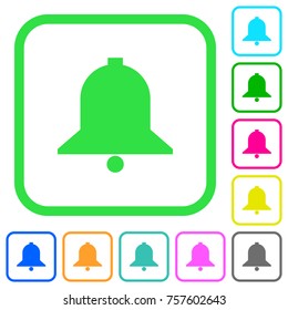 Single bell vivid colored flat icons in curved borders on white background