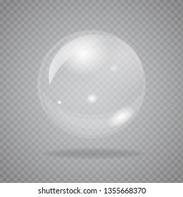 Single Big transparent soap bubble isolated on background. High detailed vector illustration.