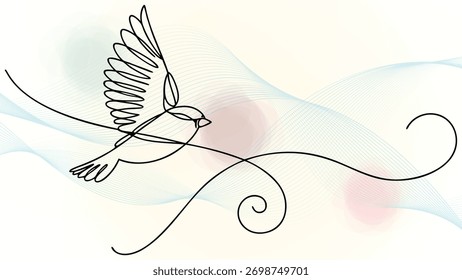 Single Bird in Flight with Abstract Swirling Wave elegant continuous flying wings