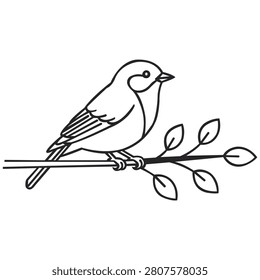 Single bird sitting on branch icon featuring nature wildlife illustration with elegant outline design for environmental projects, animal themes, decorative artwork, and ecological concepts