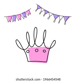Single birthday celebration crown in one line. Holiday kid decoration concept design sketch outline drawing vector illustration