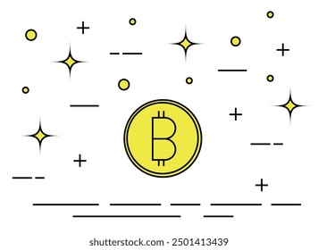 Single Bitcoin Flat Line Art. Currency and trading concept vector art