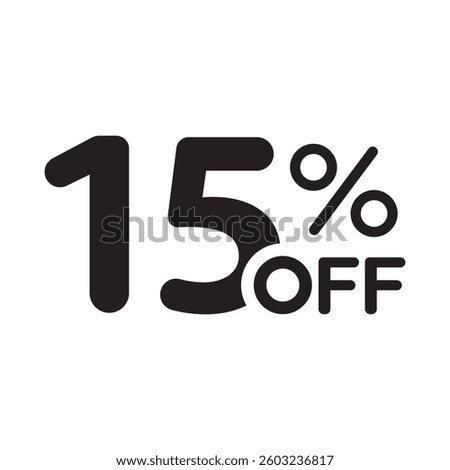 Single black 15% off price tag icon, simple corner shopping sale label flat design vector pictogram, infographic vector for app logo web button ui interface element isolated on white background