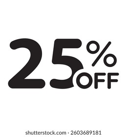 Single black 25% off price tag icon, simple corner shopping sale label flat design vector pictogram, infographic vector for app logo web button ui interface element isolated on white background