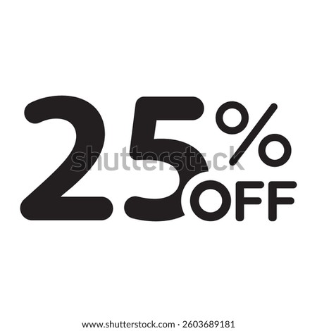 Single black 25% off price tag icon, simple corner shopping sale label flat design vector pictogram, infographic vector for app logo web button ui interface element isolated on white background