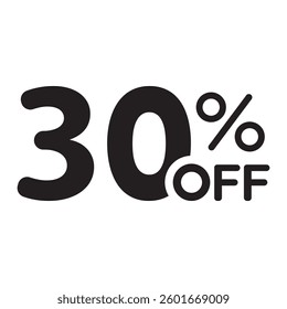 Single black 30% off corner price banner icon, simple shopping sale label flat design vector pictogram, infographic vector for app logo web button ui interface elements isolated on white background