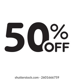 Single black 50% off corner price banner icon, simple shopping sale label flat design vector pictogram, infographic vector for app logo web button ui interface elements isolated on white background