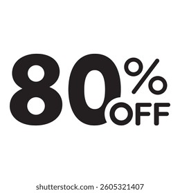 Single black 80% off price tag icon, simple corner shopping sale label flat design vector pictogram, infographic vector for app logo web button ui interface element isolated on white background