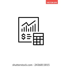 Single black accounting document line icon, simple financial report flat design vector pictogram, infographic interface elements for app logo web button ui ux isolated on white background