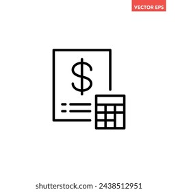 Single black accounting document line icon, simple financial report flat design vector pictogram, infographic interface elements for app logo web button ui ux isolated on white background