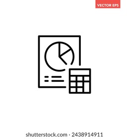 Single black accounting document line icon, simple financial report flat design vector pictogram, infographic interface elements for app logo web button ui ux isolated on white backghround