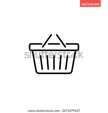 Single black add to cart line icon, simple shopping basket with addition mark flat design vector pictogram, interface elements for app logo web button ui ux isolated on white background