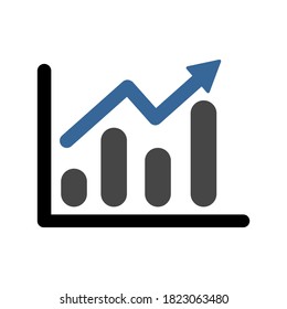 Single black arrow growing pointing up on chart graph bars icon. Vector