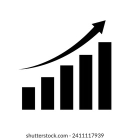 Single black arrow growing pointing up on chart graph bars icon. Vector illustration. EPS 10.
