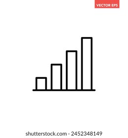 Single black arrow growing pointing up on chart graph bars line icon, success graph trend upwards flat design interface infographic element for app ui web button, vector isolated on white background