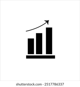 Flecha negra única que crece apuntando hacia arriba en el ícono de barras de gráfico, gráfico de éxito que tiende hacia arriba elemento de infografía de interfaz de diseño plano para App ui ux Botón de Web, Vector aislado sobre fondo blanco
