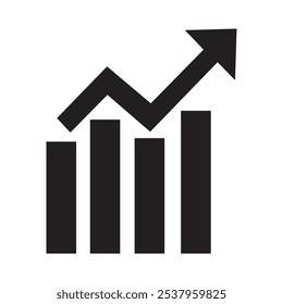 Single black arrow growing pointing up on chart graph bars icon