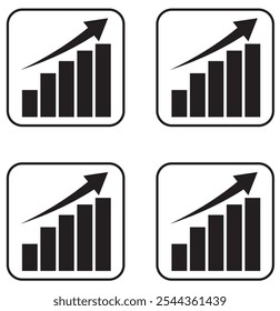 Single black arrow growing pointing up on chart graph bars icon, success graph trending upwards flat design interface infographic element for app ui ux web button, vector isolated on white background