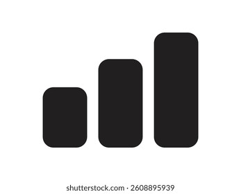 Single black arrow growing pointing up on chart graph bars icon, success graph trending upwards flat design interface infographic element for app ui ux web button vector isolated on white background 