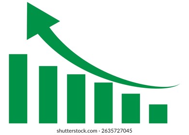 
Single black arrow growing pointing up on chart graph bars icon, success graph trending 