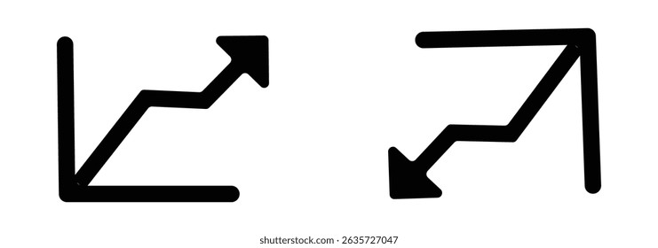 
Single black arrow growing pointing up on chart graph bars icon, success graph trending 