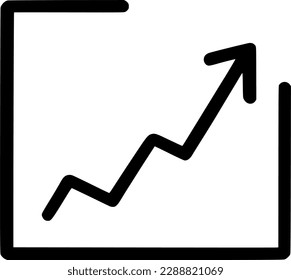 single black arrow indicate up on chart bars line icon, simple success swerve upwards infographic vector for ad app logo web website button ui ux interface component isolate on white background