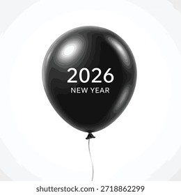 Un solo globo negro con el texto del Año Nuevo 2026 impreso en él.