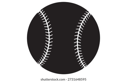 Una sola pelota de béisbol negra con costuras blancas sobre un fondo blanco, gráfico de Vector.