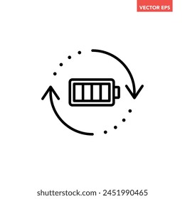 Icono de línea de recarga de batería negro simple, Vector de pictograma de diseño plano de ciclo de carga simple para anuncios de App Botón de Anuncio de Web Elementos de interfaz ui aislados sobre fondo blanco