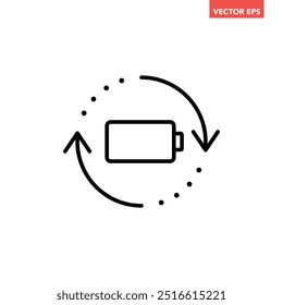 Ícone de linha de recarga de bateria preto único, vetor de pictograma de design plano de ciclo de energia de carga simples para anúncios de aplicativo botão de banner da Web elementos de interface de interface de interface de usuário isolados no fundo branco