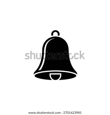 Single black bell silhouette image, featuring a curved body, internal ringer, and hanging loop, set against a clean white background.
