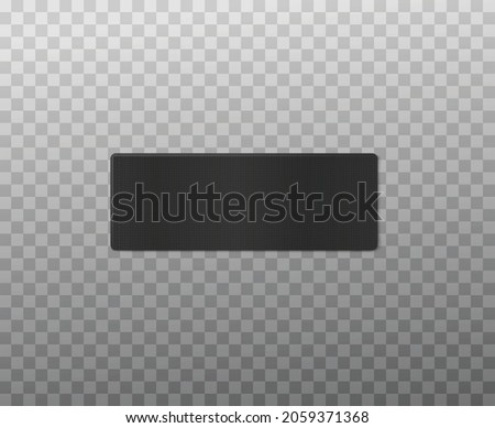 Single black blank textile clothing label or badge, realistic mockup vector illustration isolated on transparent background. Template of clothing informative fabric tag.