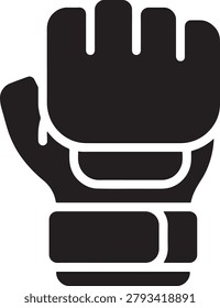 A single black boxing glove with white stitching raised in a fist position against a plain background.