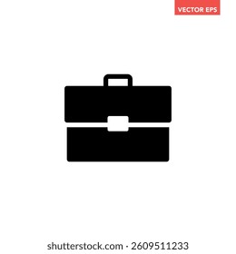 Single black briefcase icon, simple business working bag flat design interface infographic element for app ui ux web button, vector isolated on white background