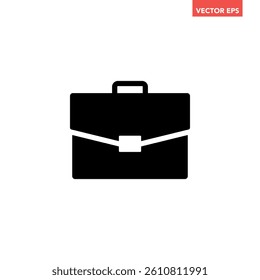 Single black briefcase icon, simple business working bag flat design interface infographic element for app ui ux web button, vector isolated on white background