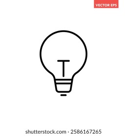 Single black brilliant idea line icon, simple shinning lightbulb flat design illustration pictogram, infographic vector for app web banner button ui interface elements isolated on white background