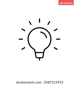 Single black brilliant idea line icon, simple shinning lightbulb flat design illustration pictogram, infographic vector for app web banner button ui interface elements isolated on white background