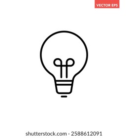 Single black brilliant idea line icon, simple shinning lightbulb flat design illustration pictogram, infographic vector for app web banner button ui interface elements isolated on white background